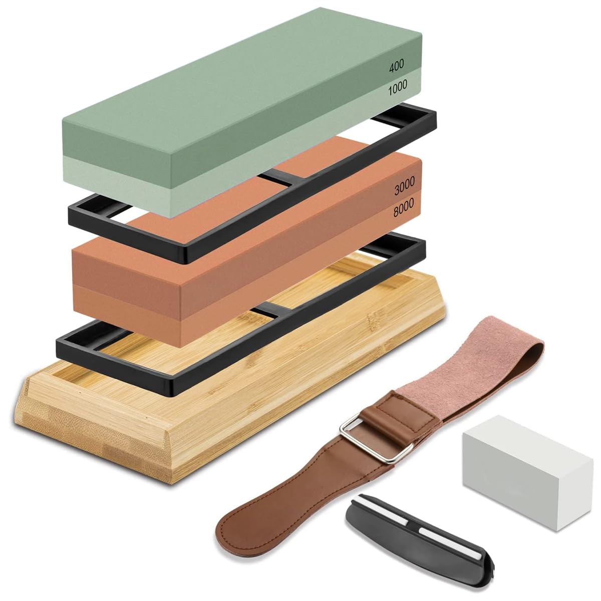 HASTHIP Knife Sharpeners for Kitchen, 400/1000/3000/8000 Double Side Grit Waterstone, Professional Chef Whetstone Sharpener, Non-slip Bamboo Base, Ideal Grinding Stone for Chefs and Cooking Lovers HASTHIP Knife Sharpeners for Kitchen, 400/1000/3000/8000 Double Side Grit Waterstone, Professional Chef Whetstone Sharpener, Non-slip Bamboo Base, Ideal Grinding Stone for Chefs and Cooking Lovers